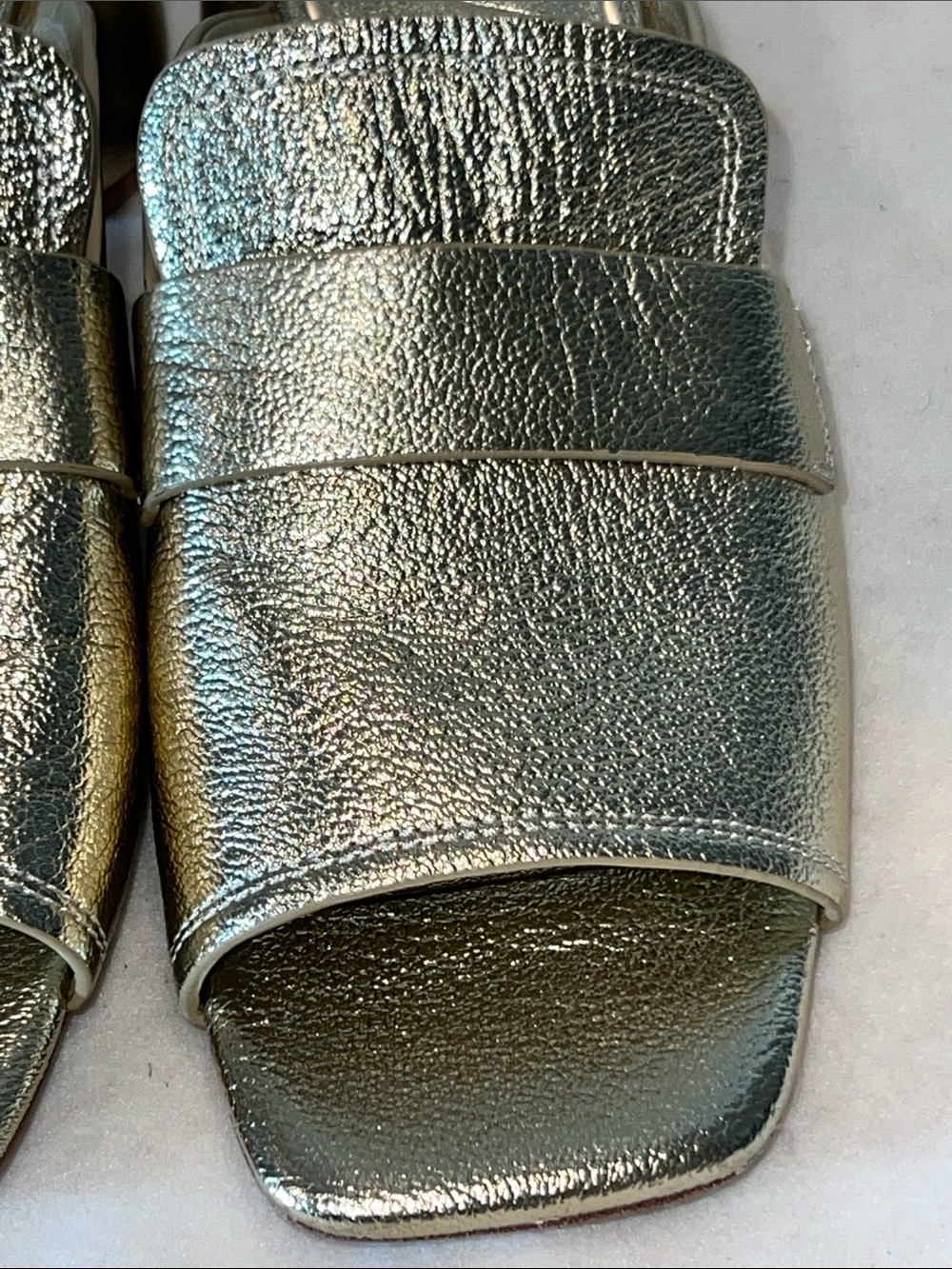 Gold Metallic Leather Slide Mules with Low Block Heel - Picture 4 of 12